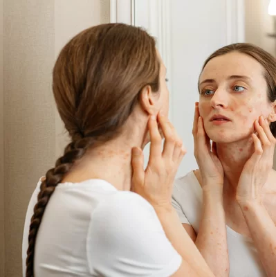 Psoriasis on the face.