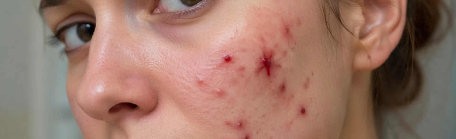 Pimples with blood on the face