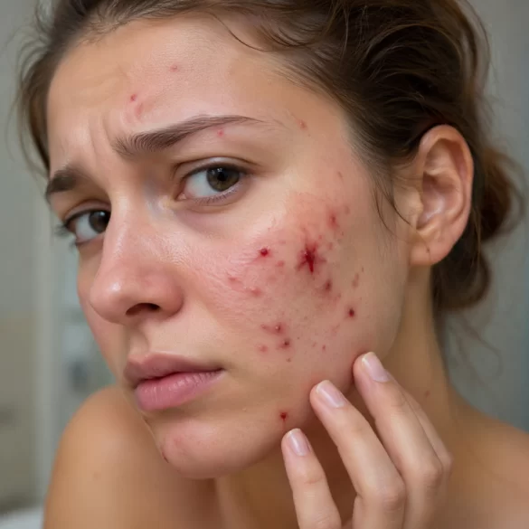 Pimples with blood on the face